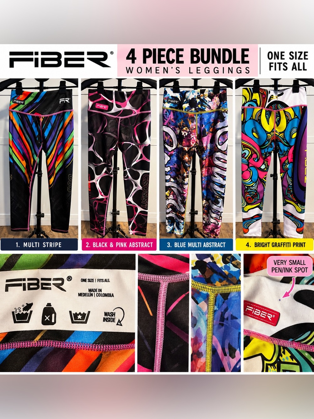 Bundle of 4: FIBER Premium Colombian Printed Leggings